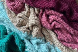 Striped puff stitch crochet picnic blanket blanket