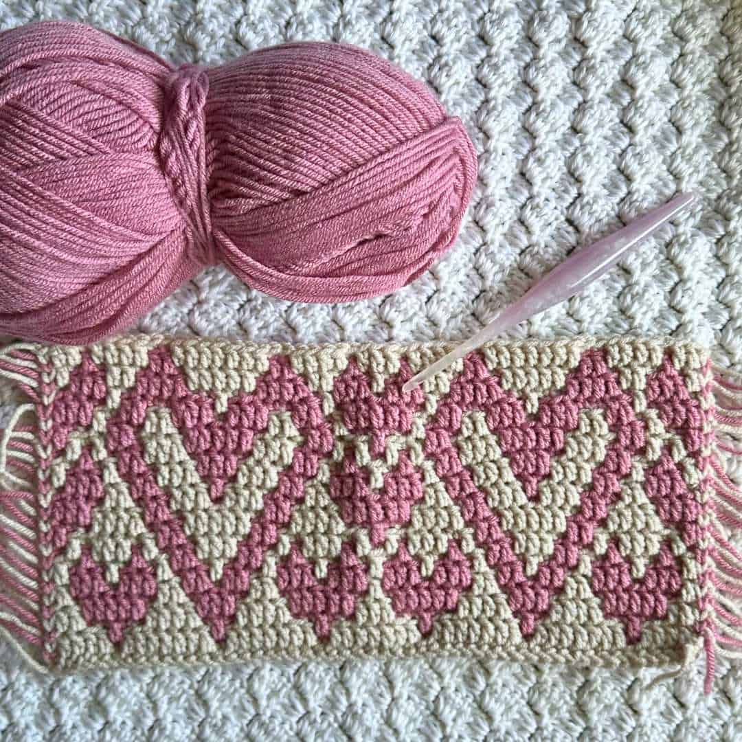 Heartscape Mosaic Crochet Heart Blanket Section