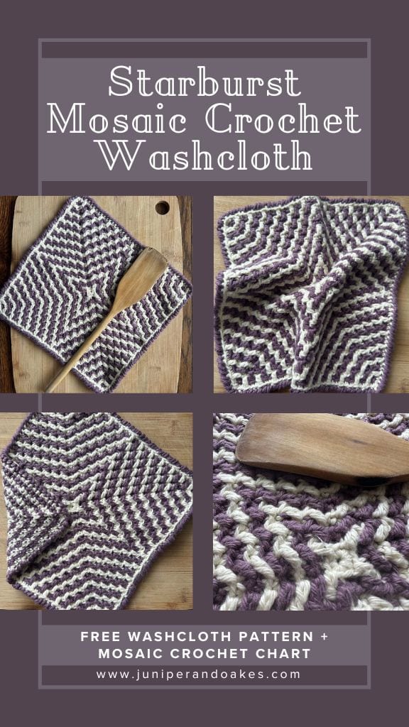 How to Crochet a Starburst Mosaic Crochet Washcloth - Pin Image Showing 4 views