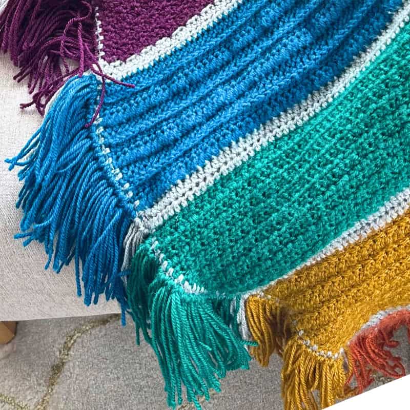 Easy Crochet Fringe Edging on the Rainbow Blanket