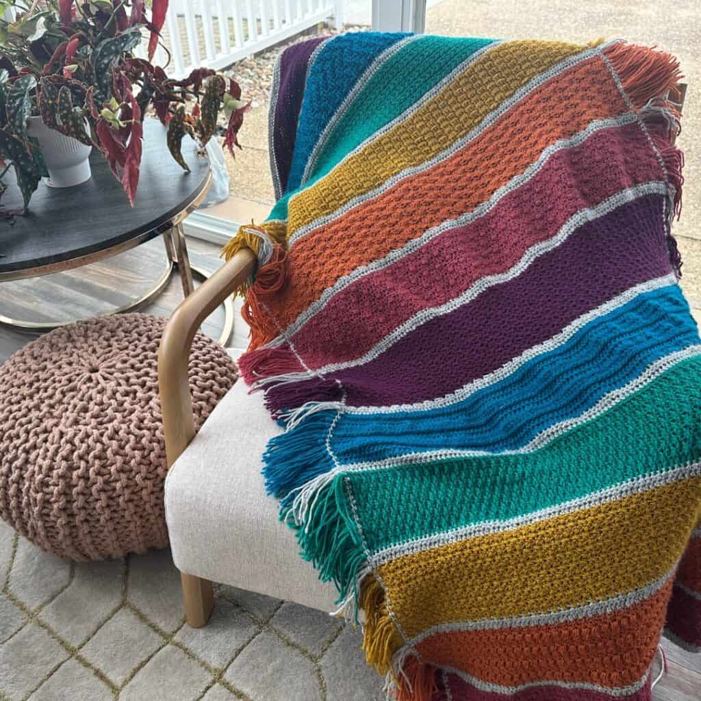 the complete Rainbow Blanket from the Stitch Sampler Crochet Along