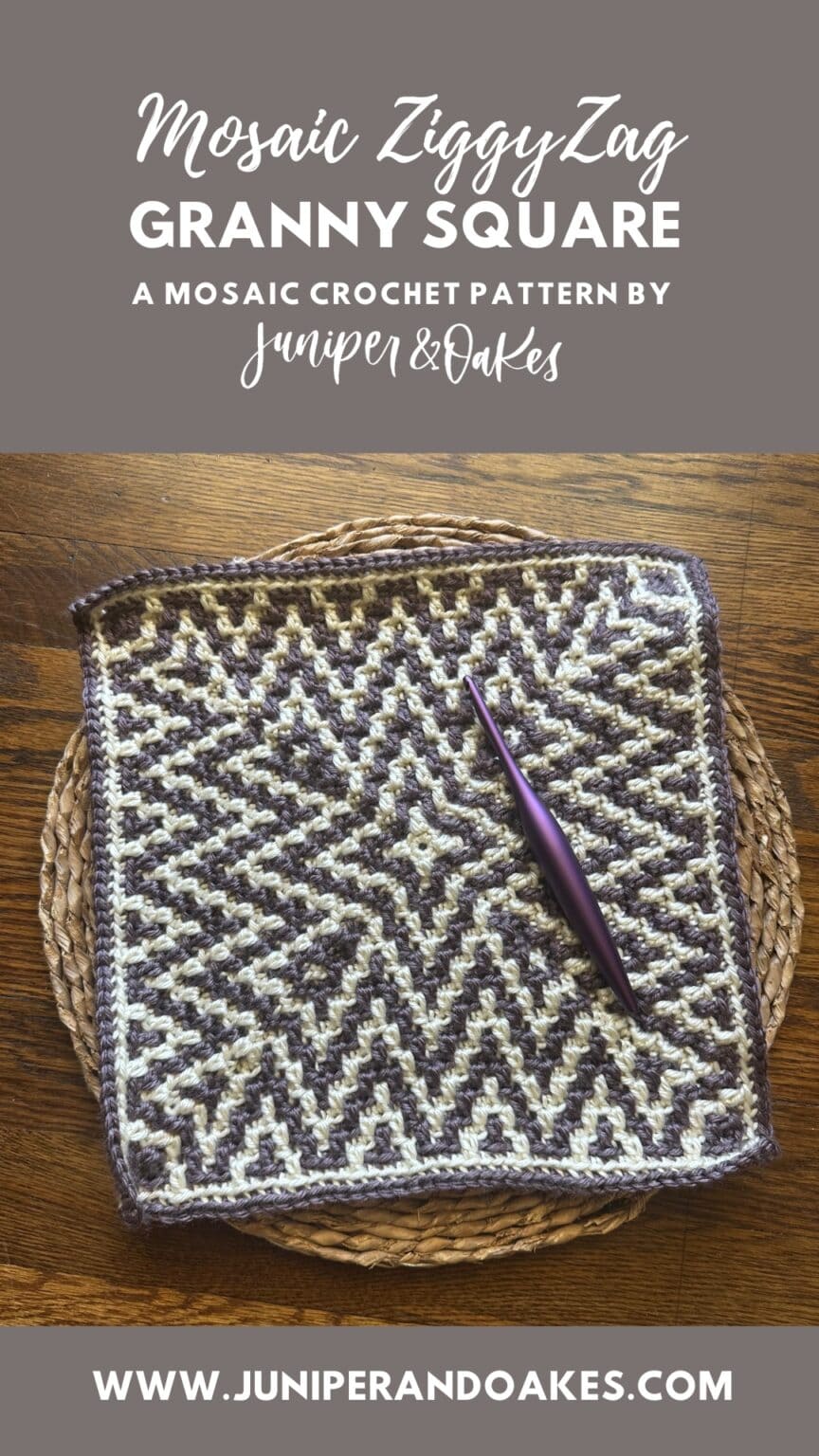 Mosaic ZiggyZag Blanket Square - Free Crochet pattern - Juniper and Oakes