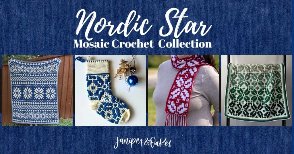 Nordic Star - collage photo showing a Collection of 4 Mosaic Crochet Patterns