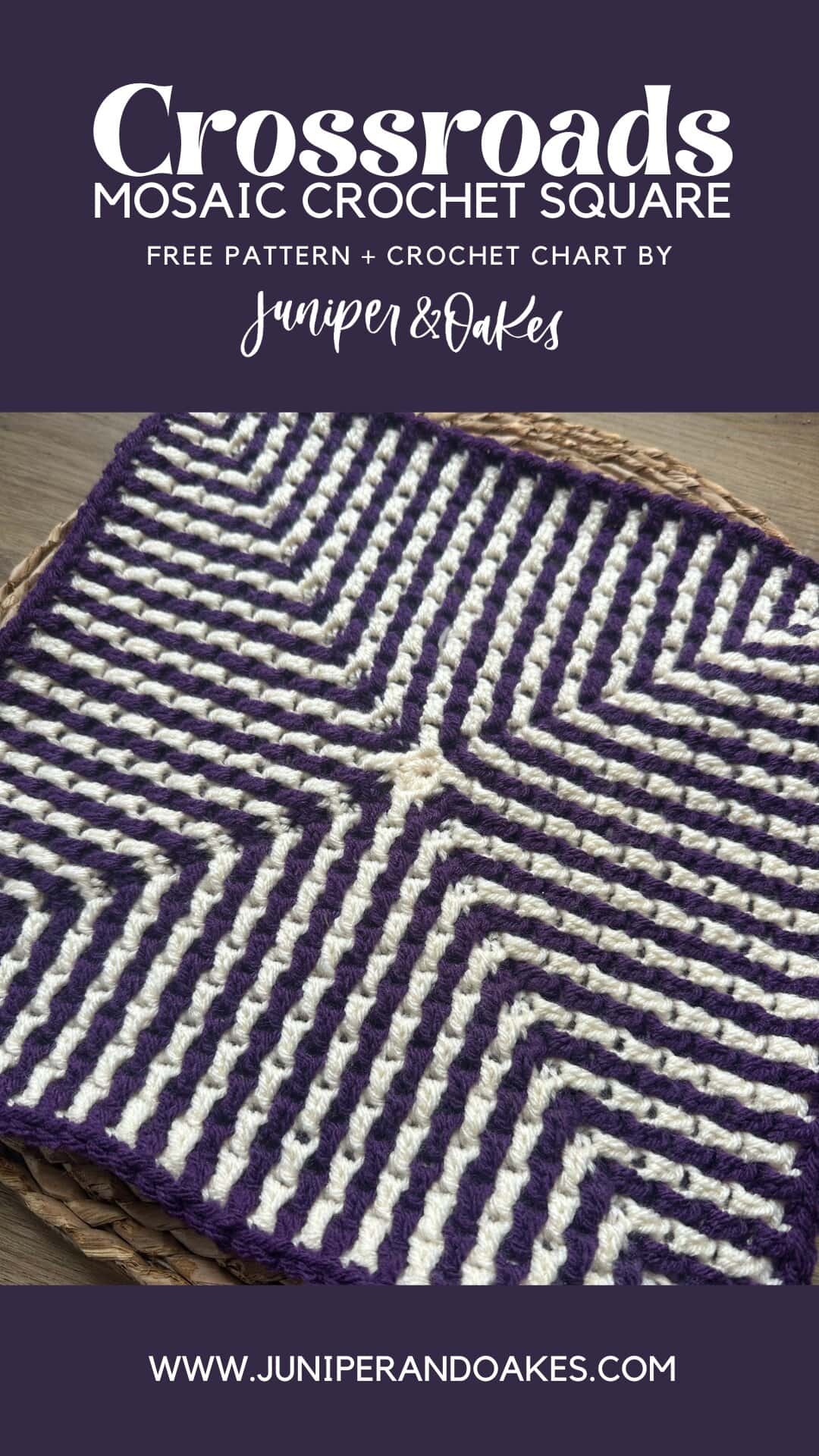Pattern Croosroad Crossroads Mosaic Crochet Square - Free Pattern + Chart - Juniper and Oakes